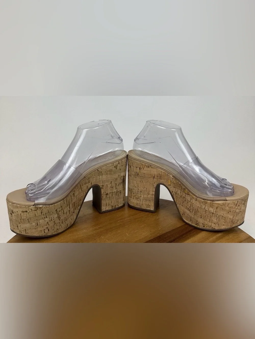 SCHUTZ Clear Vinyl Cork Platform Mule - Transparent/Beige